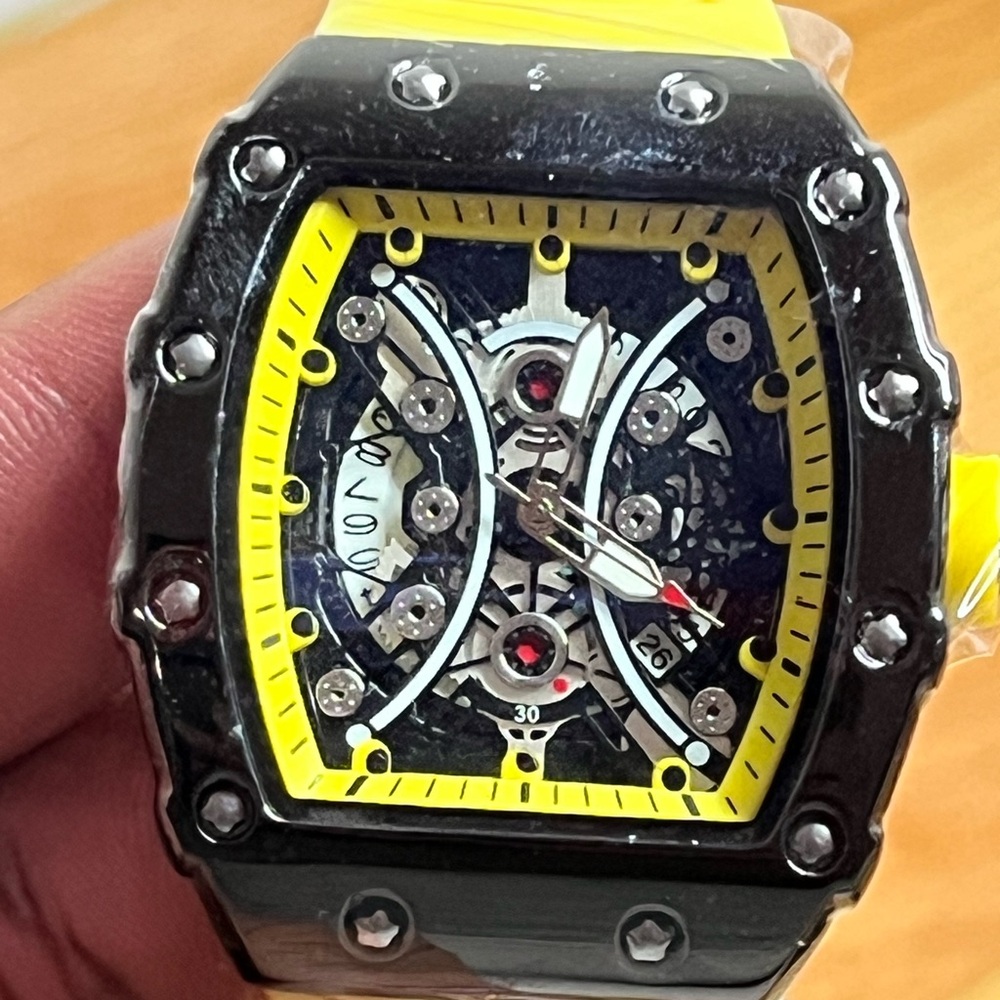 Oruss Men's Quartz Yellow Mille Style Watch, New in Box, 45mm